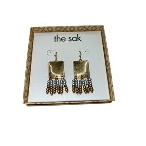 Tribal Brass Tassel The Sak Geometric Silver Tone Two Tone Beaded Earrings
